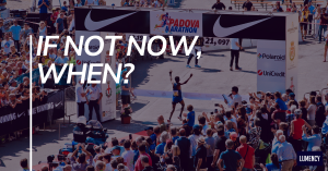 Athlete crossing the finish line of the Padova Marathon.